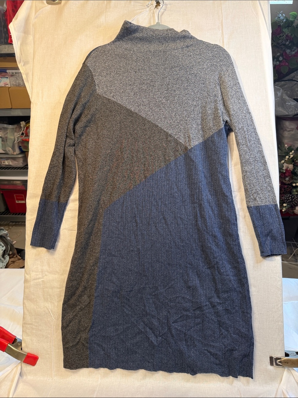 NIC+ZOE Grey and Blue Colorblock Turtleneck Dress